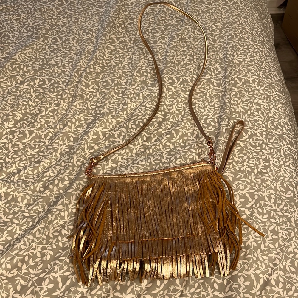 Sam Edelman Rose Gold Fringe Purse/Clutch, like new